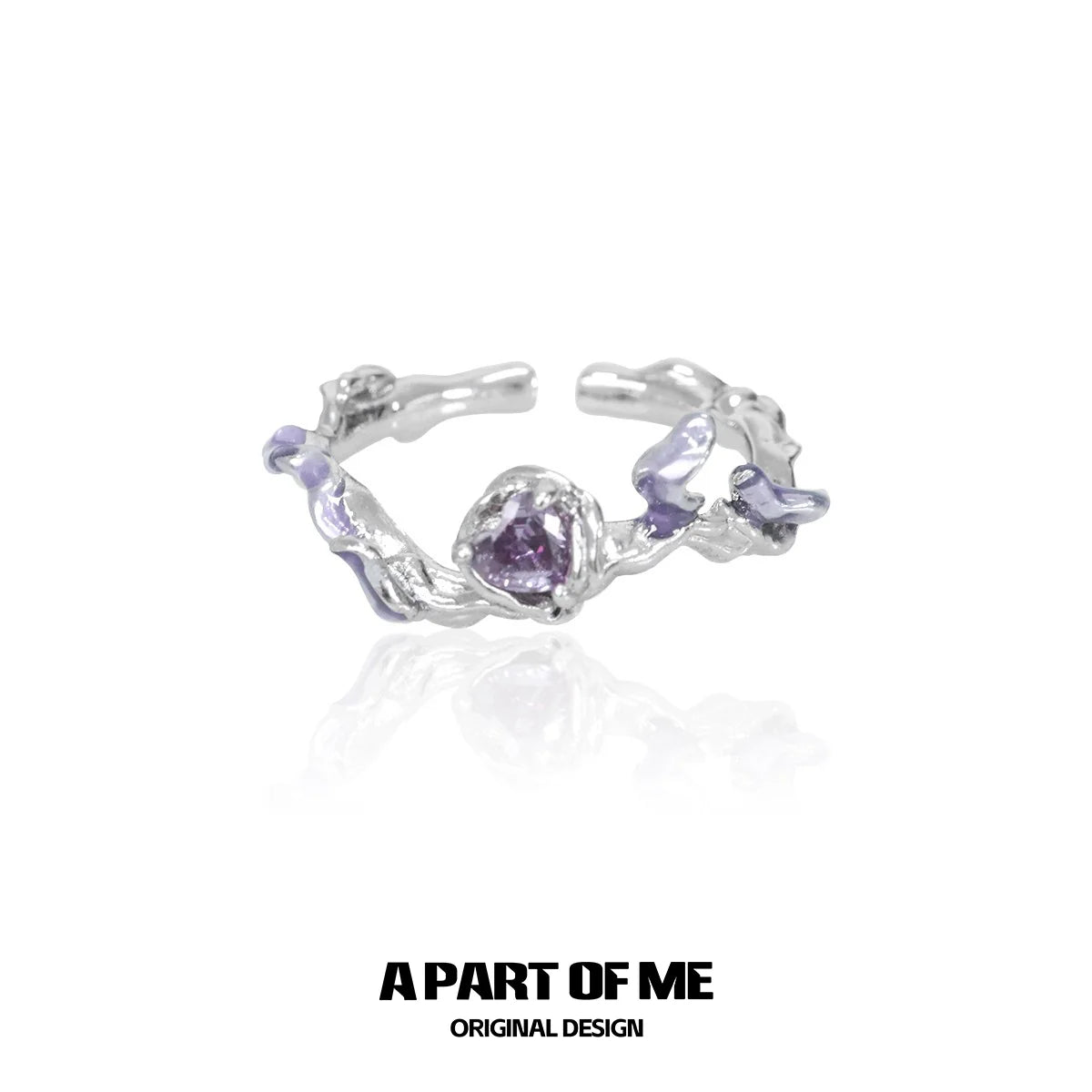 A Part of Me Purple Rose Goddess Ring with a Unique Floral Design and Amethyst Gemstone