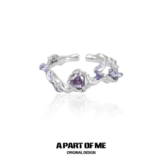 A Part of Me Purple Rose Goddess Ring with a Unique Floral Design and Amethyst Gemstone