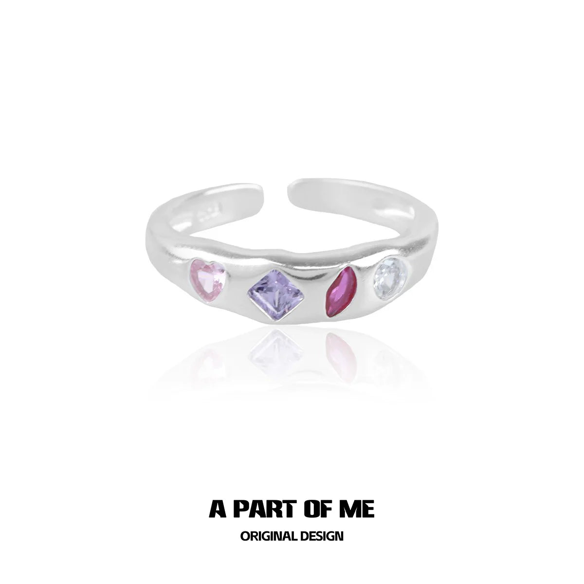 A PART OF ME rainbow zircon love ring with colorful gemstones in a modern open design
