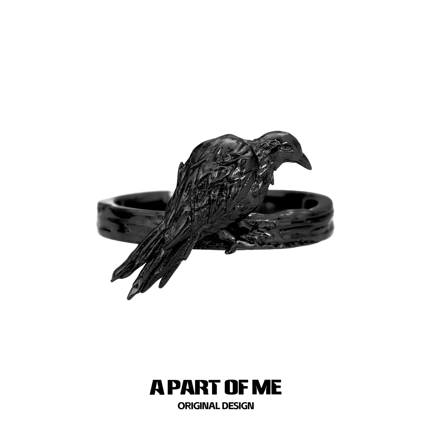 A Part of Me Raven Gothic Ring featuring a detailed raven design on a black band