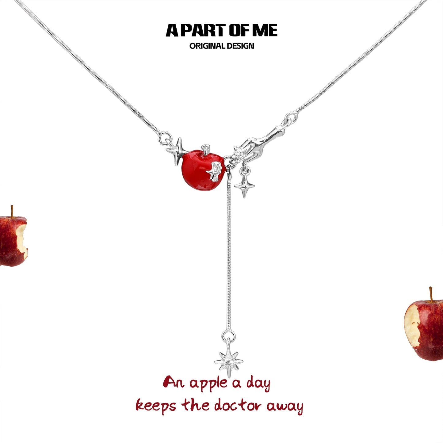 Red apple star necklace featuring a charm on a delicate silver chain for a playful touch