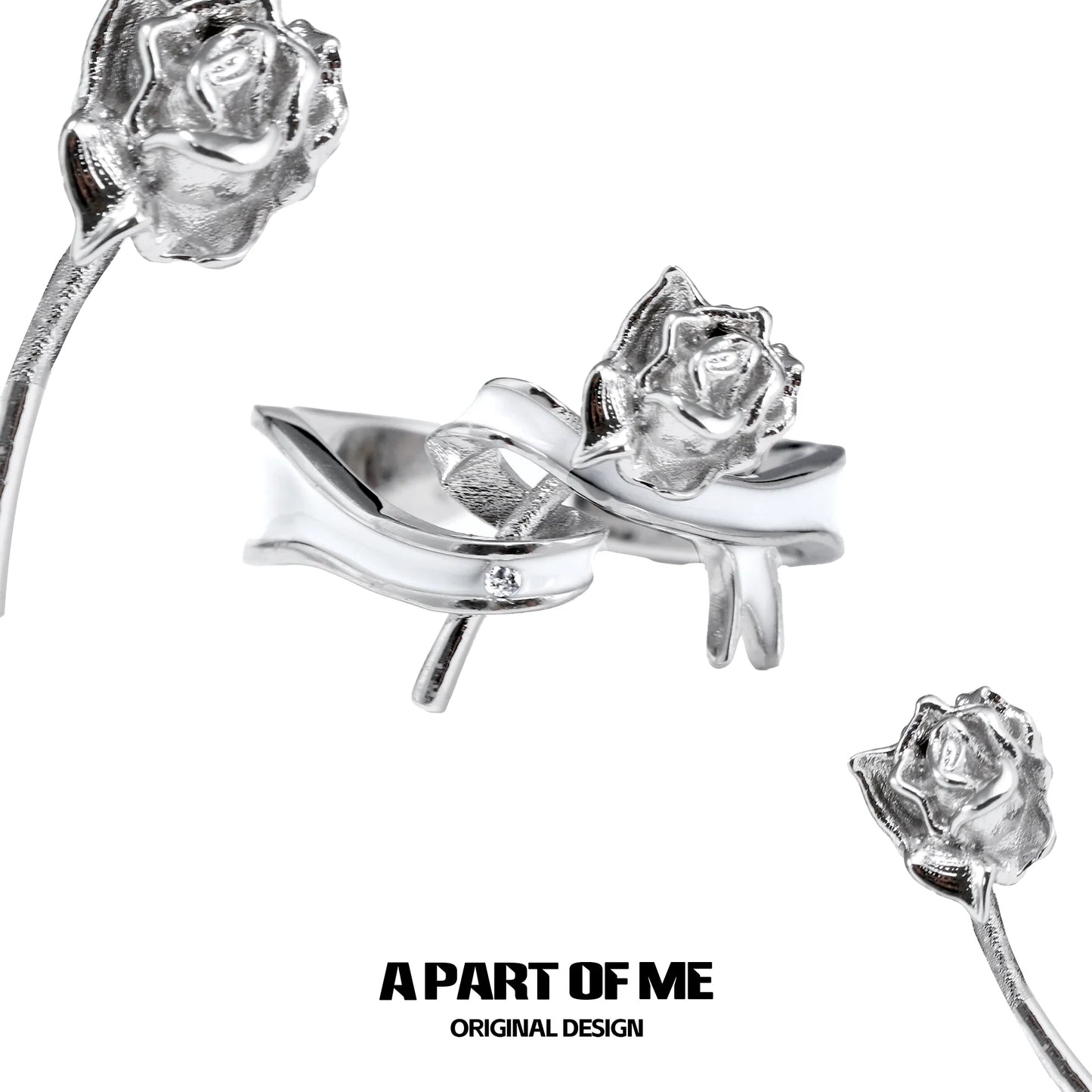 A PART OF ME rose bow silver ring featuring a detailed rose design and sleek finish