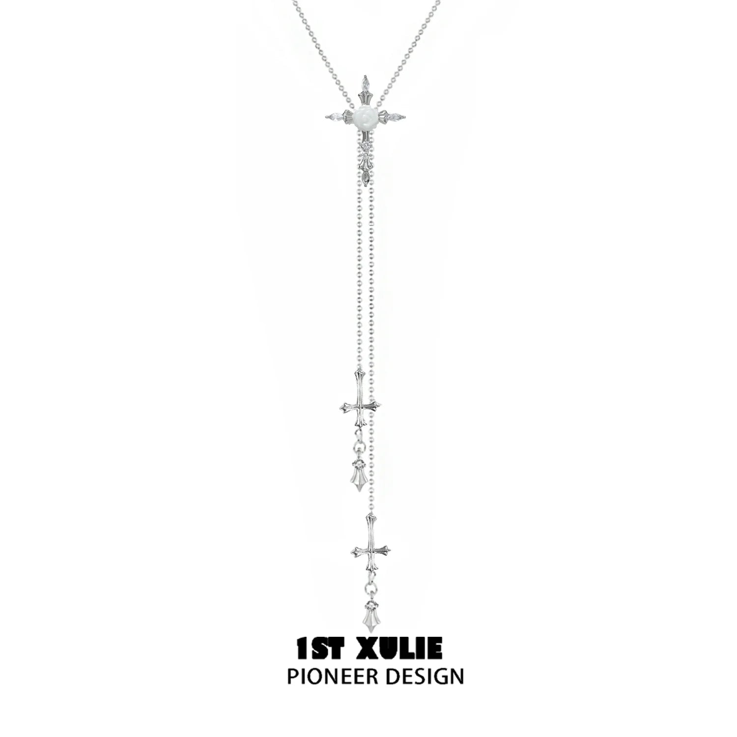 Elegant rose cross necklace from 1ST XULIE with sparkling embellishments and a unique design