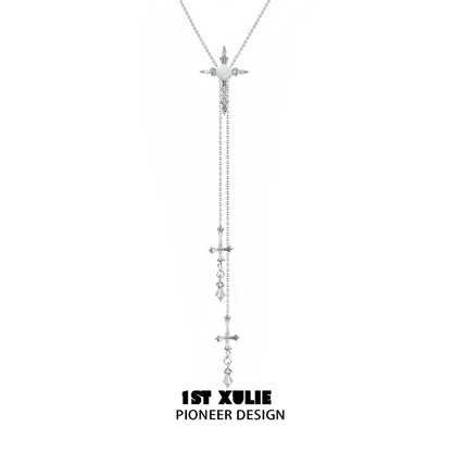 Elegant rose cross necklace from 1ST XULIE with sparkling embellishments and a unique design