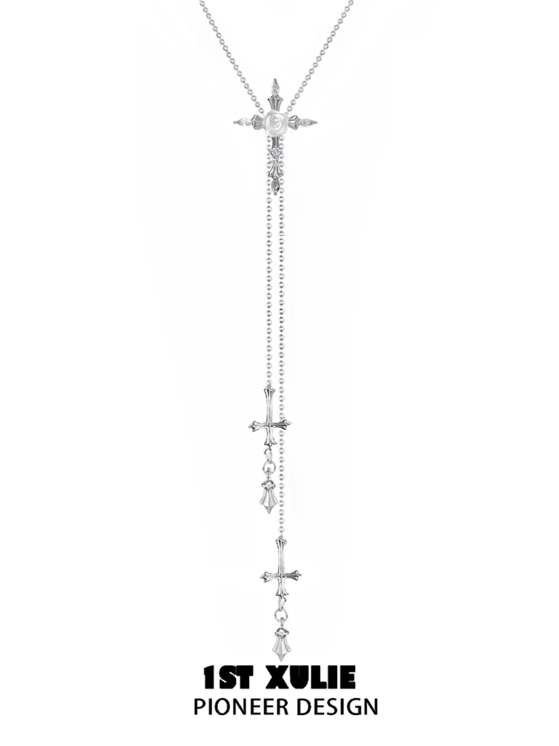 1ST XULIE Rose Cross Necklace with Elegant Design and Delicate Chain Details