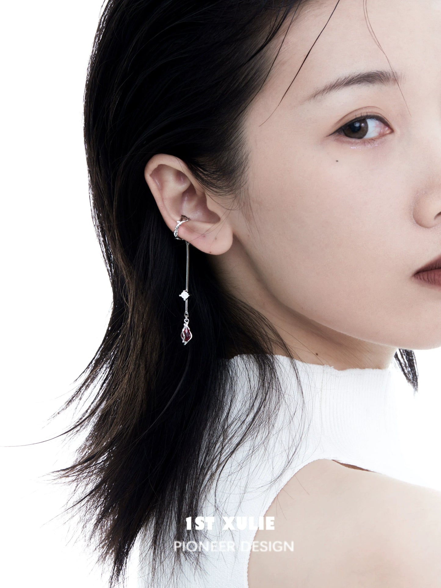 Elegant rose ear hangers by 1STXULIE featuring a unique design with sparkling accents