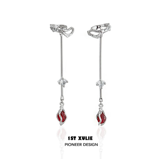 Elegant 1STXULIE rose ear hangers featuring a sleek design with red accents and sparkling crystals