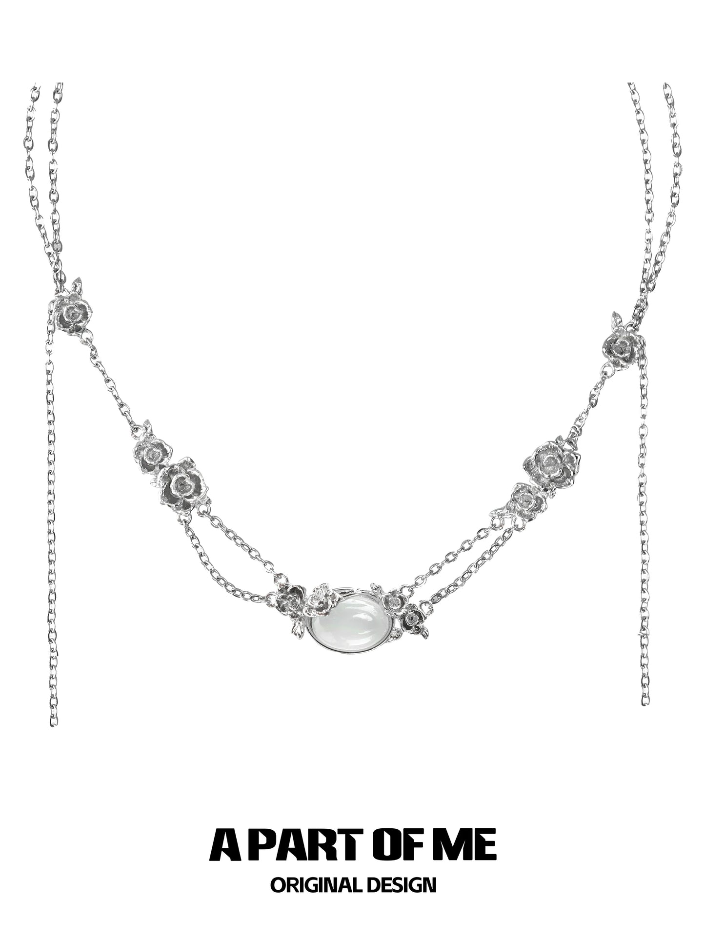 Elegant rose silver necklace from A PART OF ME featuring floral designs and a central stone