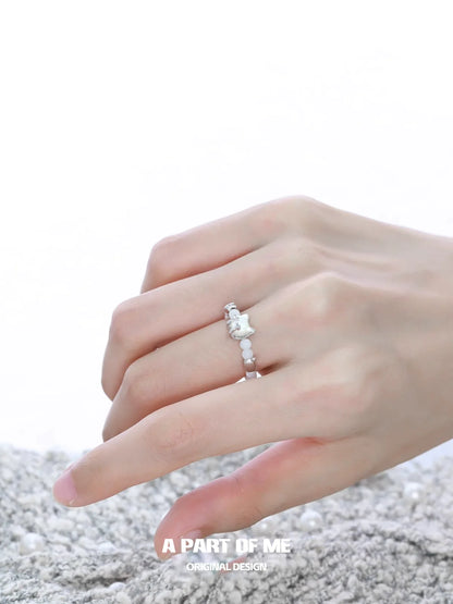 Shell cat beaded ring by A PART OF ME, featuring delicate beaded design on a stylish band