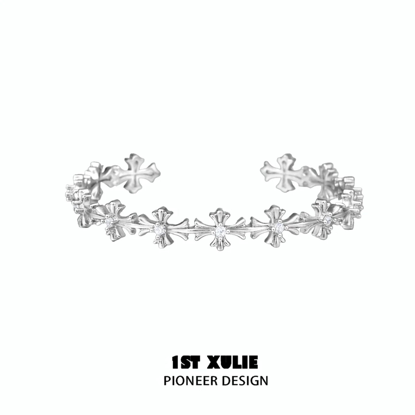 Stylish silver cross bracelet from 1STXULIE featuring intricate design for a modern look