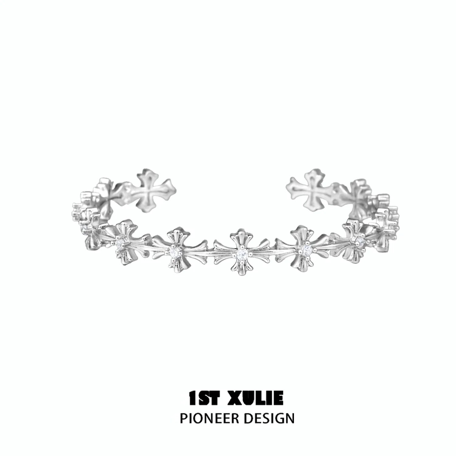 Stylish silver cross bracelet from 1STXULIE featuring intricate design for a modern look