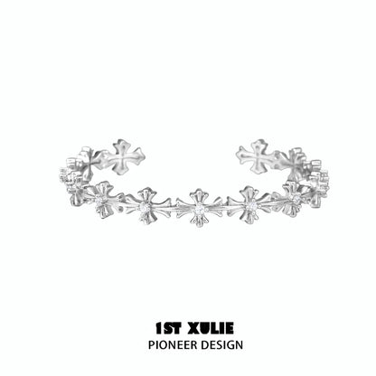 Stylish silver cross bracelet from 1STXULIE featuring intricate design for a modern look