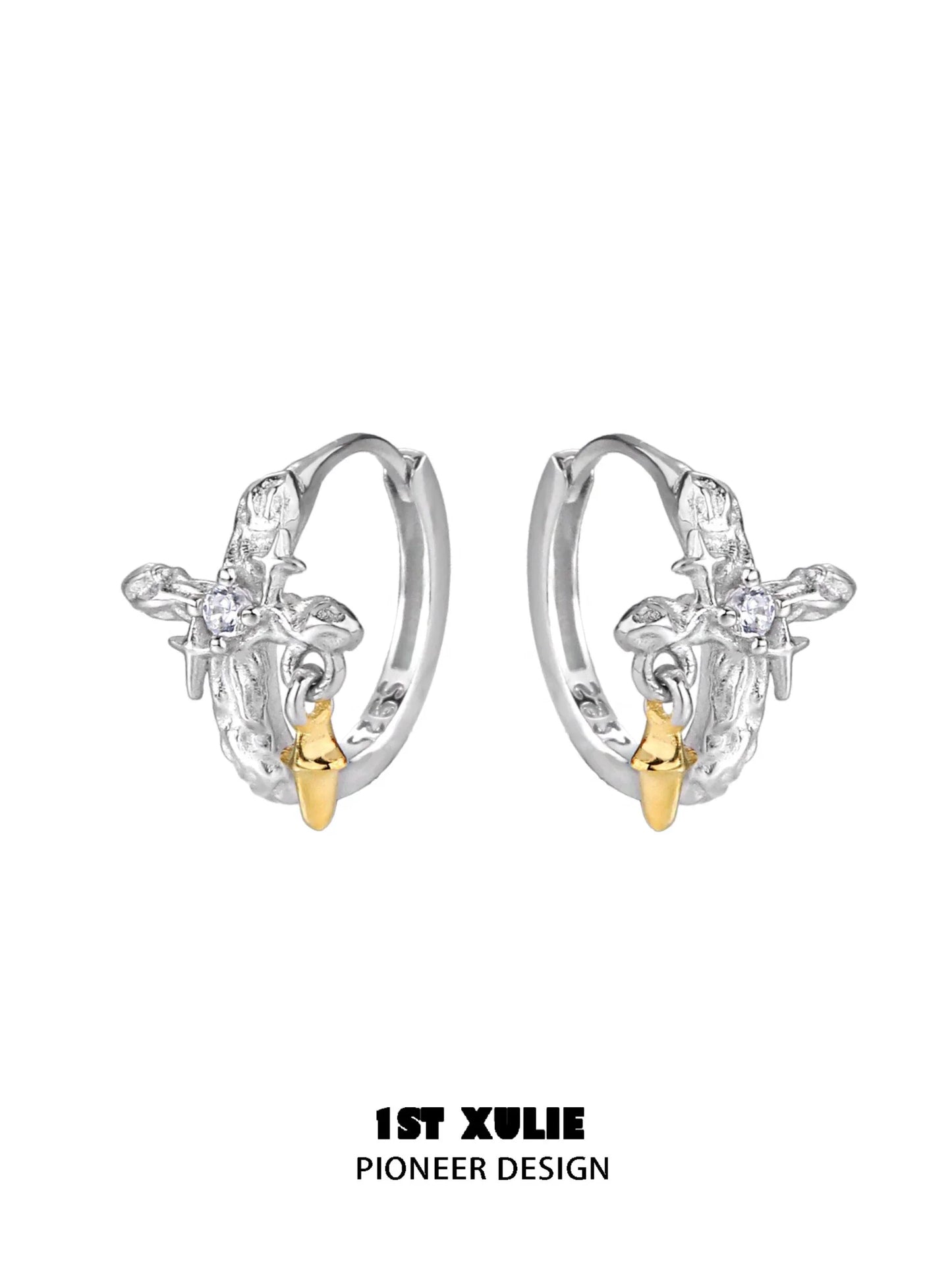 1STXULIE Silver Cross Ear Clips with Elegant Design and Sparkling Details