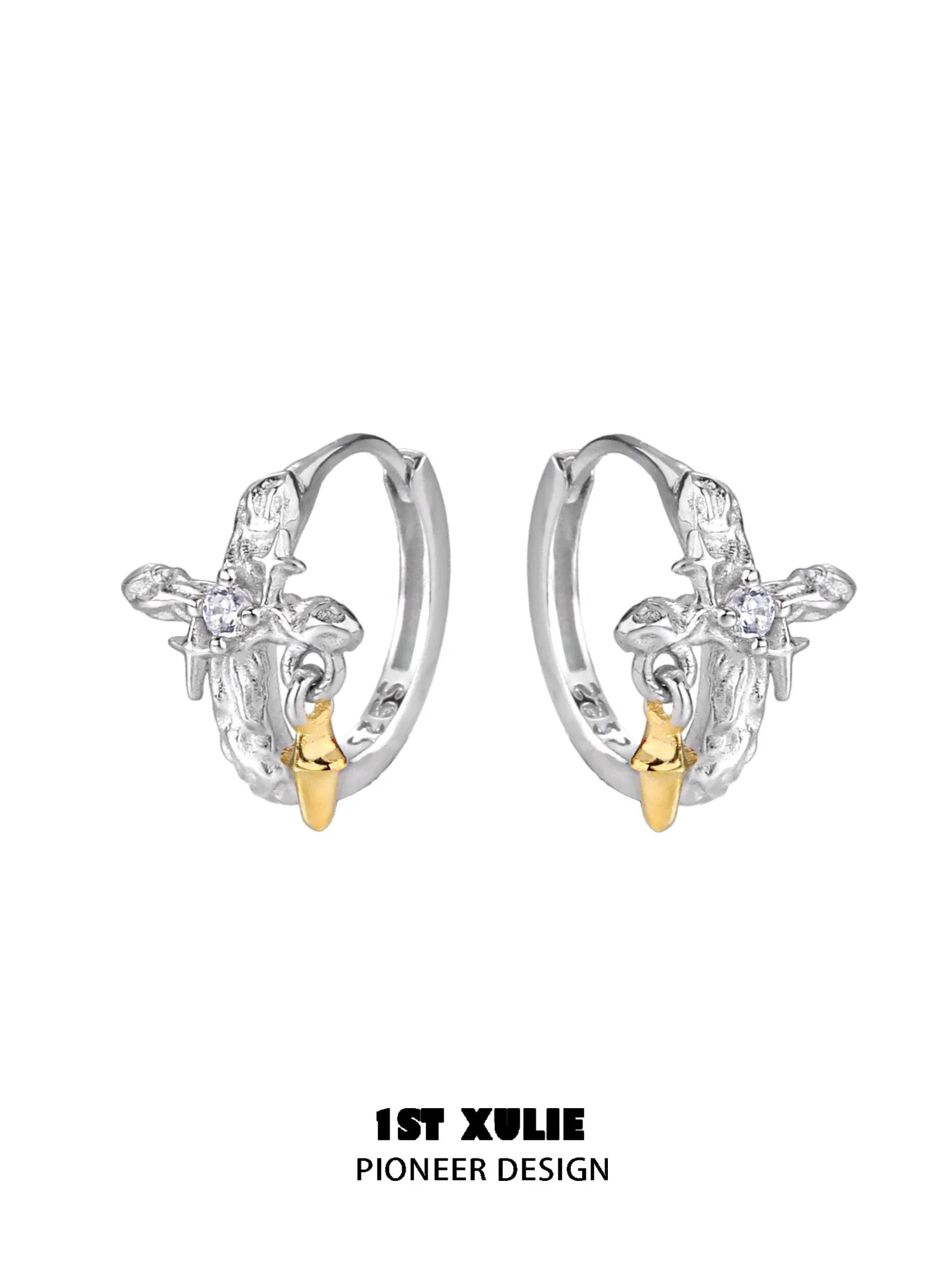 1STXULIE Silver Cross Ear Clips with Elegant Design and Sparkling Details