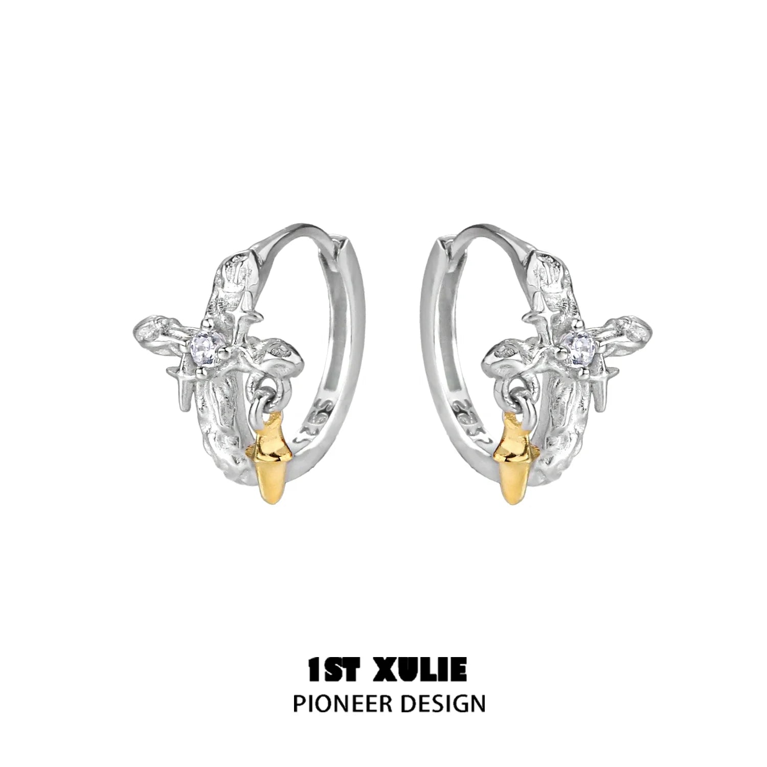 Silver Cross Ear Clips by 1STXULIE featuring a unique design with gold accents