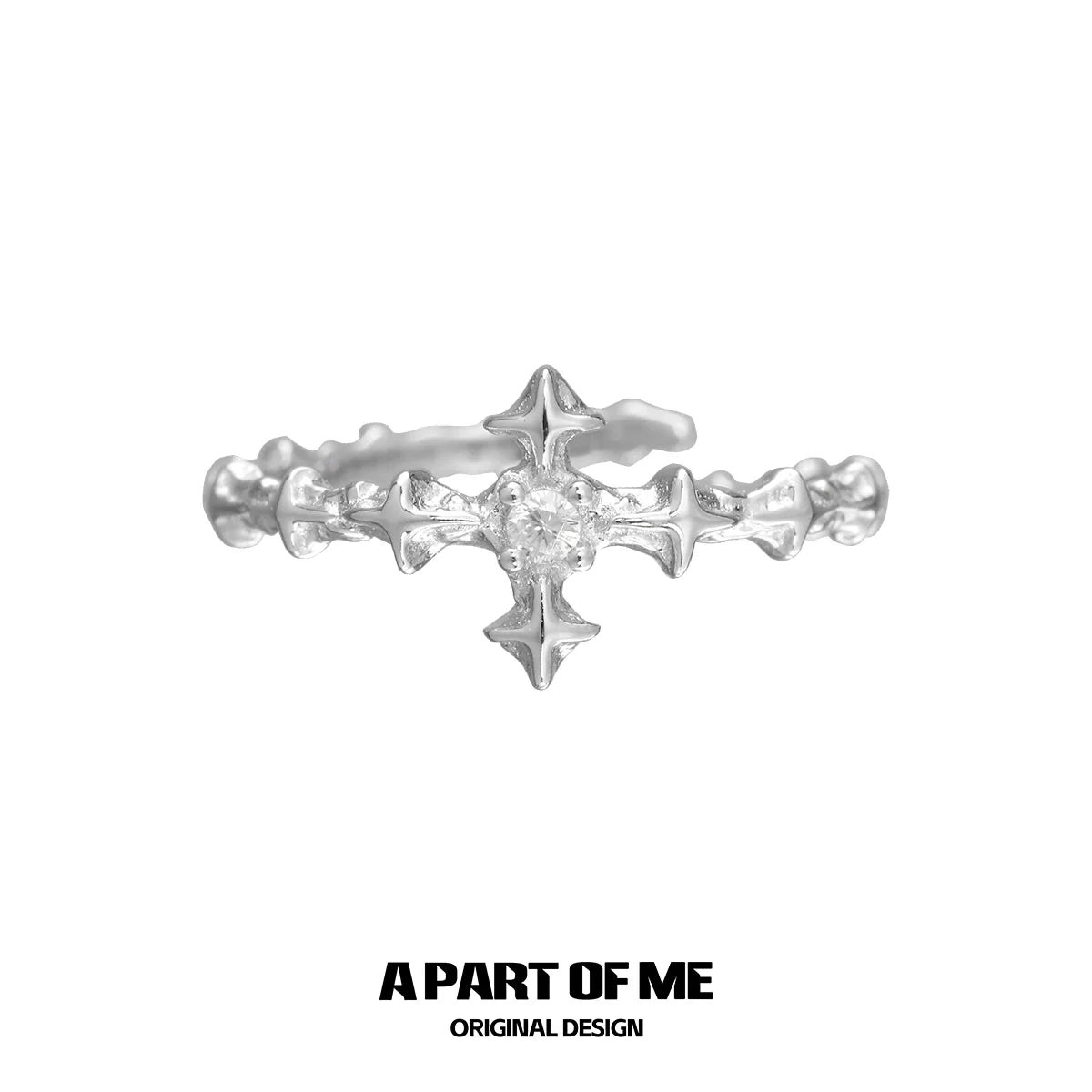 Unique A PART OF ME Silver Cross Ring with a Distinctive Textured Design