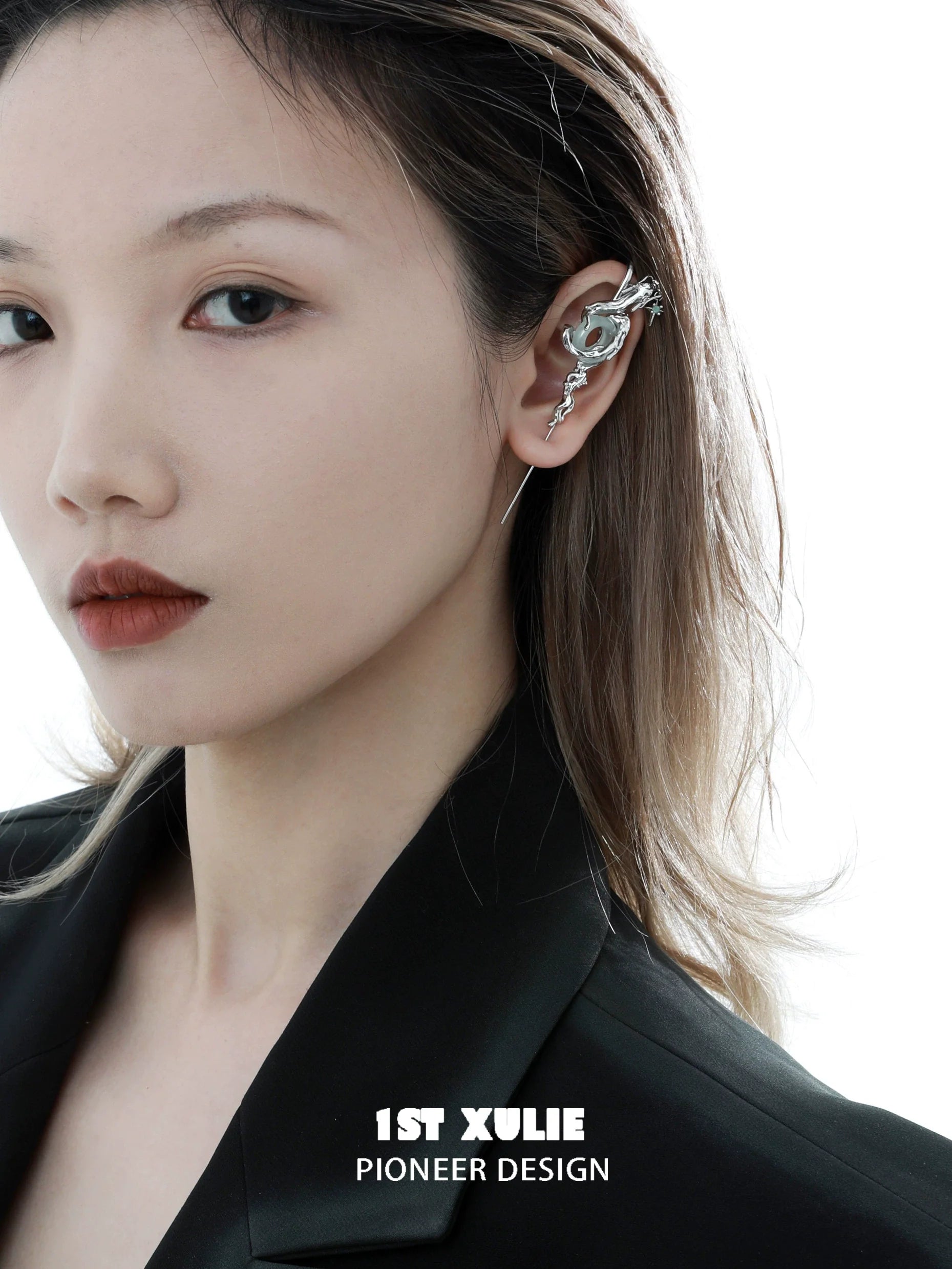Stylish silver dragon ear piercing from 1ST XULIE designed for a bold fashion statement