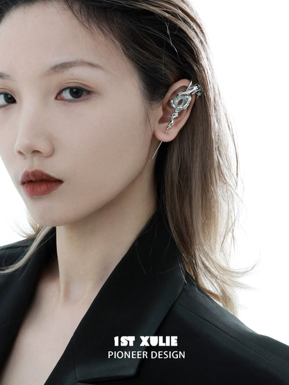 Stylish silver dragon ear piercing from 1ST XULIE designed for a bold fashion statement