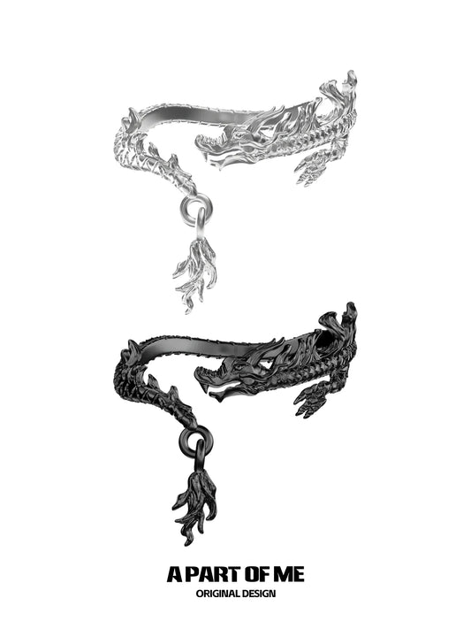 Silver dragon ring designed by A PART OF ME featuring intricate dragon details and a unique style