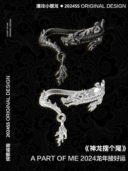 A PART OF ME silver dragon ring featuring intricate detailing and a unique design