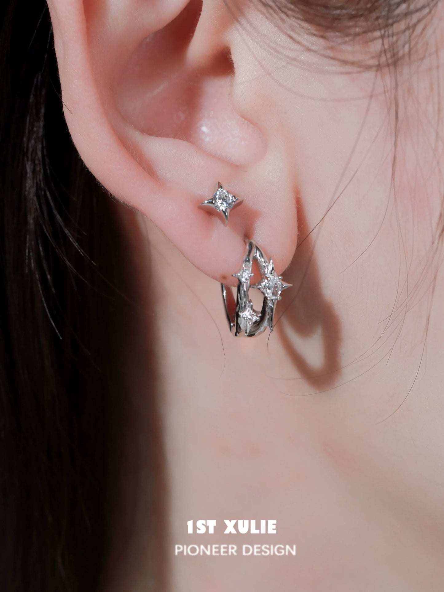 Stylish silver star ear cuff from 1ST XULIE featuring delicate star embellishments