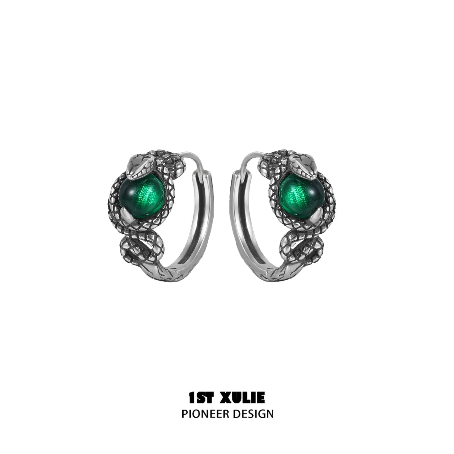 Slytherin fang earrings featuring a green gemstone and snake design for a stylish look