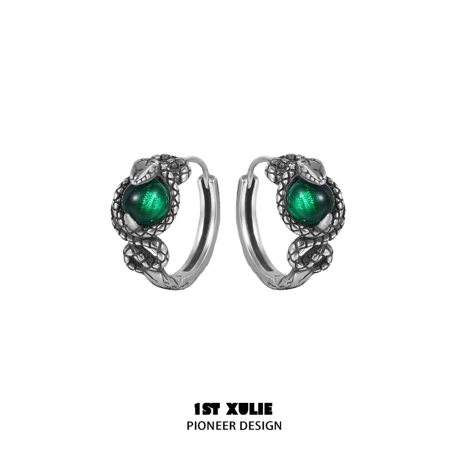 Slytherin fang earrings featuring a green gemstone and snake design for a stylish look