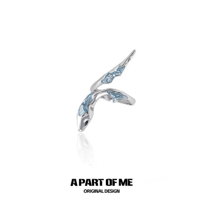 A sleek Slytherin inspired snake ring with intricate detailing and a silver finish