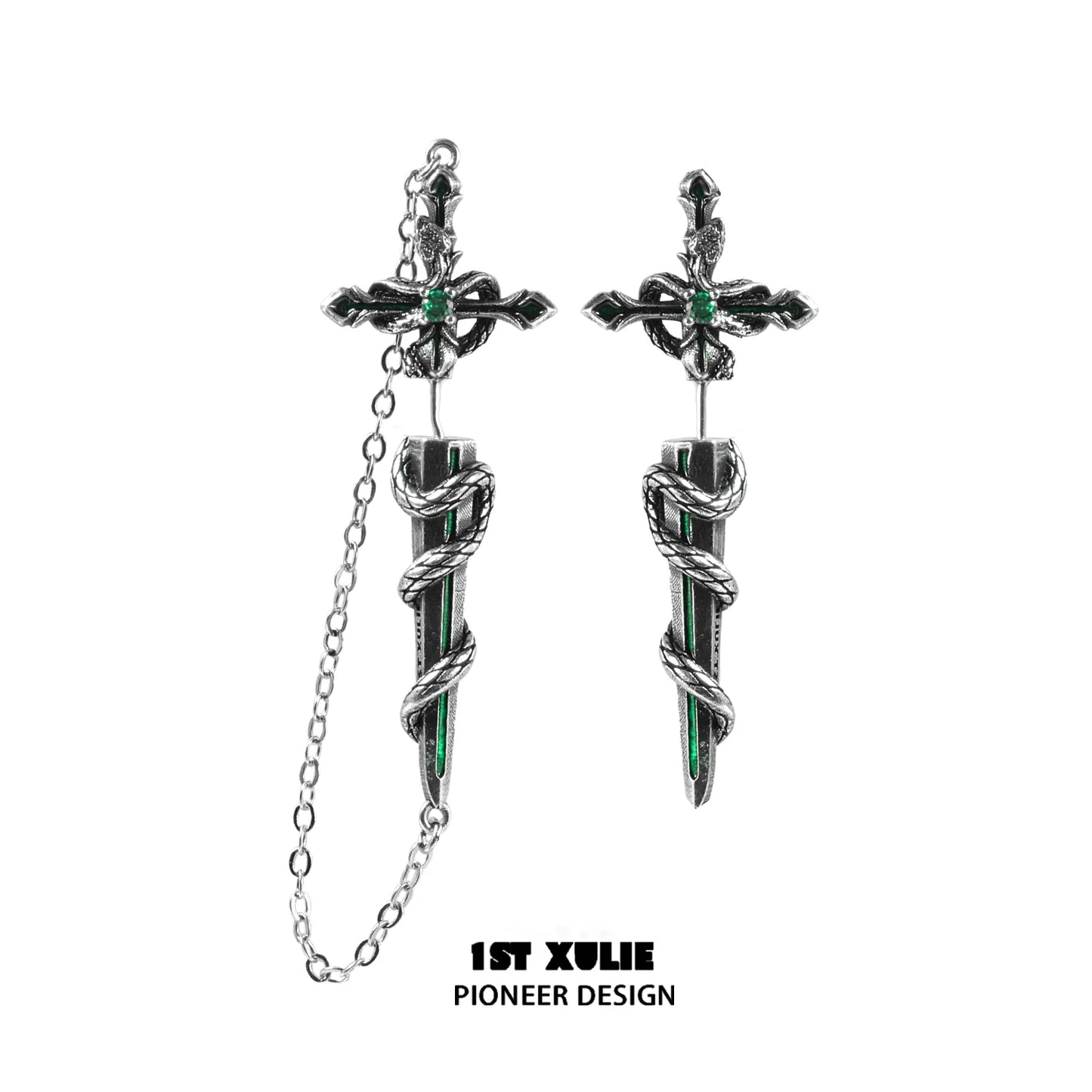 Slytherin snake earrings with intricate design and emerald accents, perfect for Harry Potter fans