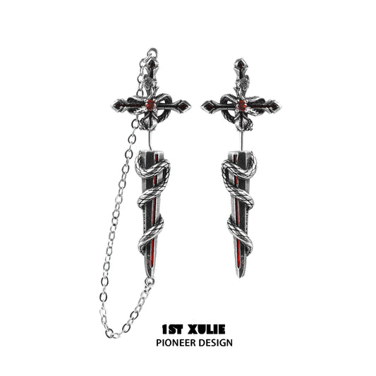 Slytherin snake earrings featuring a dagger design entwined with a snake for a stylish look