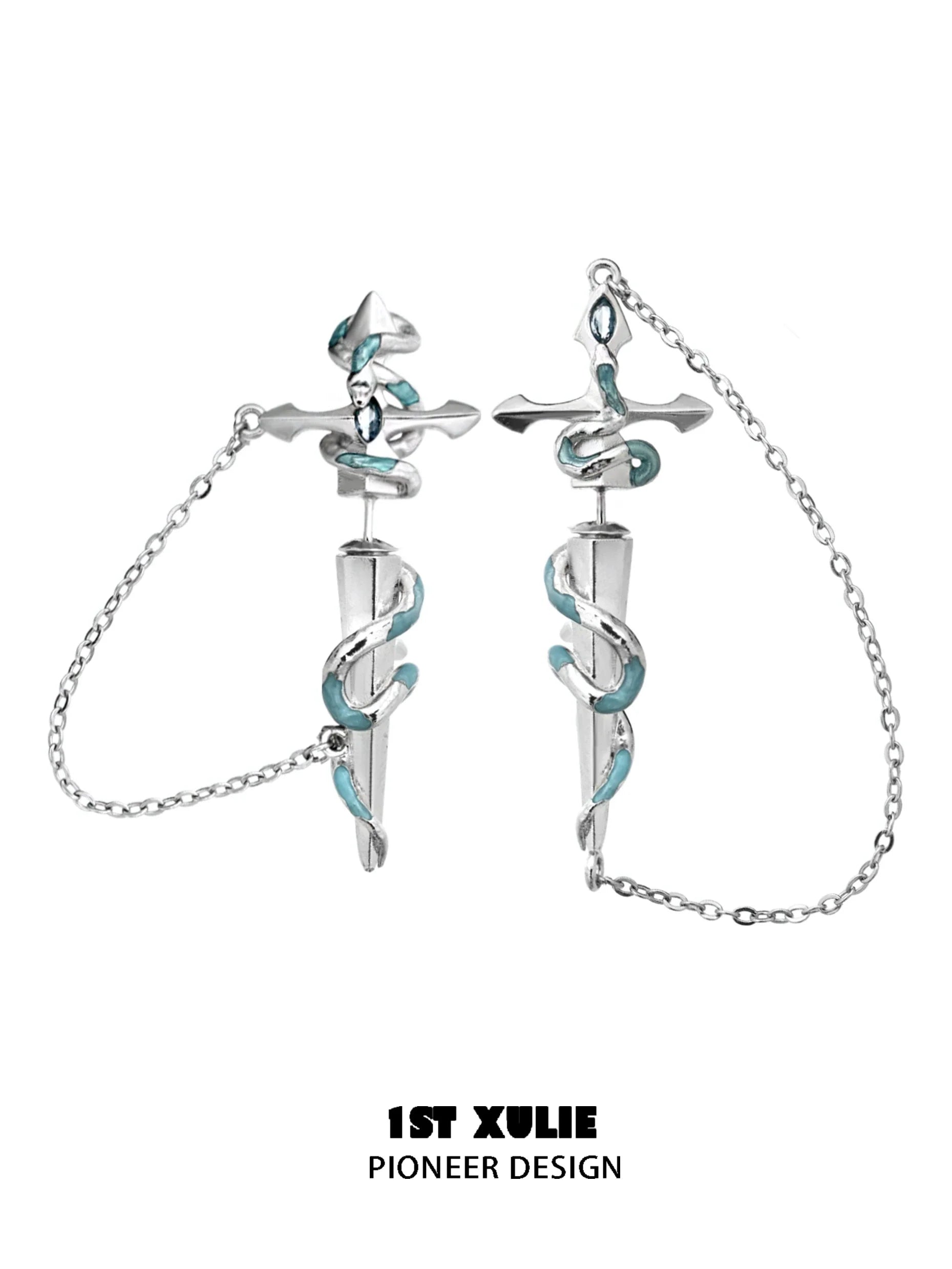 1ST XULIE snake chain piercing earrings with unique design and turquoise accents for a stylish look