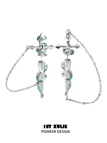 1ST XULIE snake chain piercing earrings with unique design and turquoise accents for a stylish look