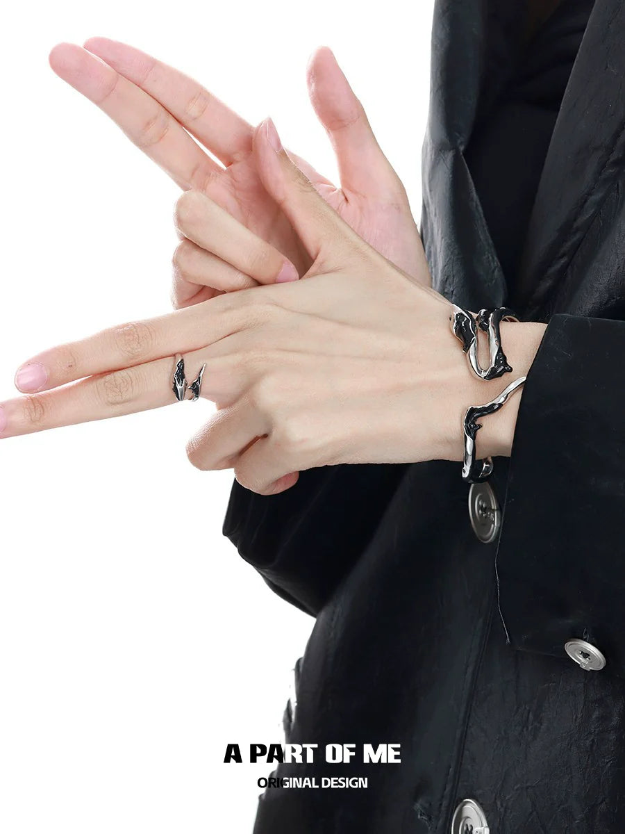 A PART OF ME Black Snake Couple Rings on Model's Hands for Unique Couple Accessories