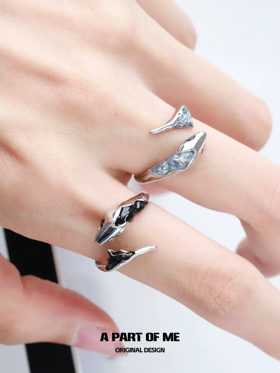 Stylish A PART OF ME snake couple rings in silver and black with unique design for couples