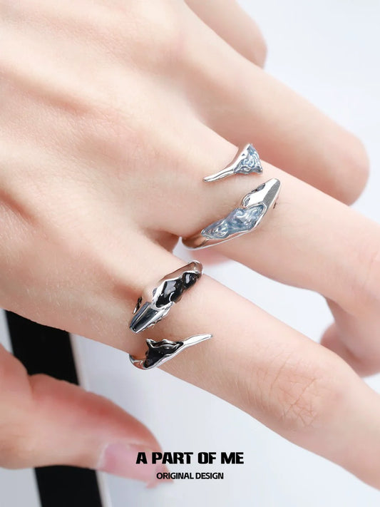 Stylish A PART OF ME snake couple rings in silver and black with unique design for couples