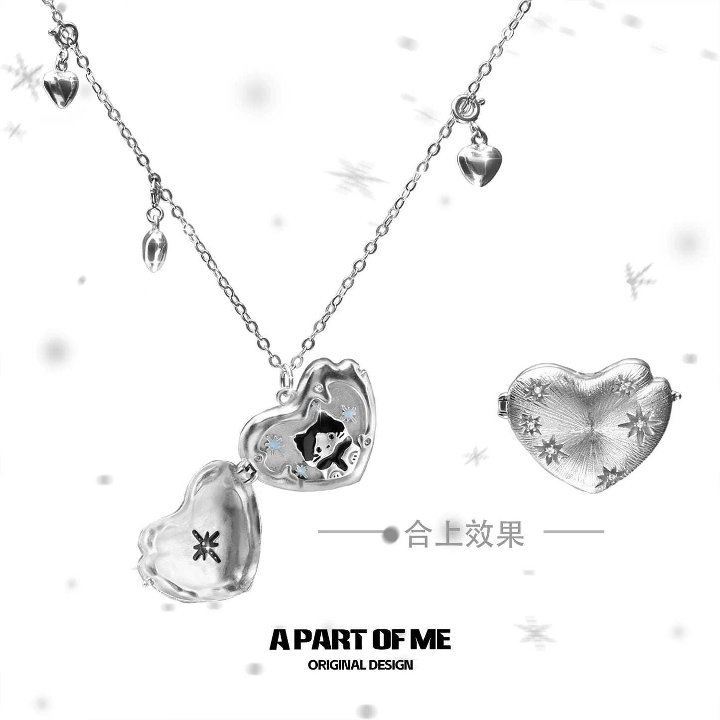 A PART OF ME snow kitten love pendant necklace featuring heart-shaped design with shimmering details