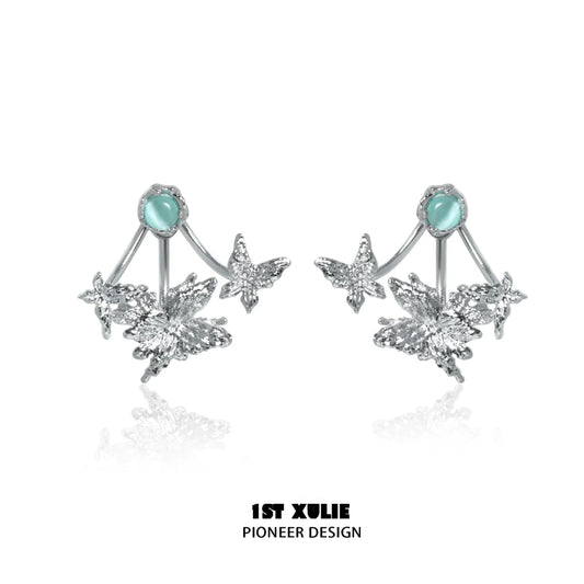 1STXULIE silver snowflake butterfly earrings with gemstone accents for a stunning look