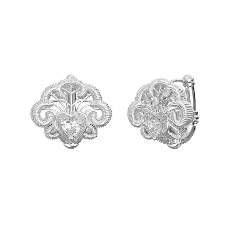 Elegant spring lace keychain earrings by SUN HUNTER featuring intricate heart design in silver