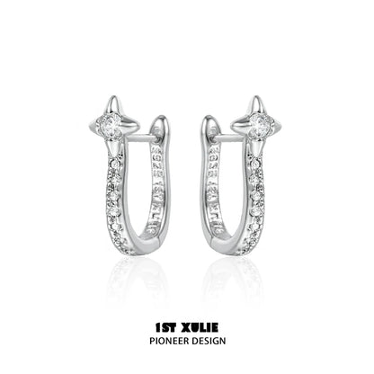 Elegant star hoop silver earrings with sparkling details for a trendy accessory