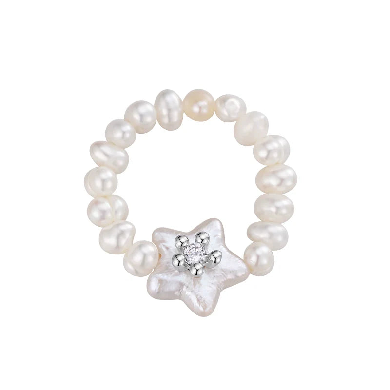 SUN HUNTER Star Pearl Ring with Freshwater Pearls and Unique Star-Shaped Centerpiece