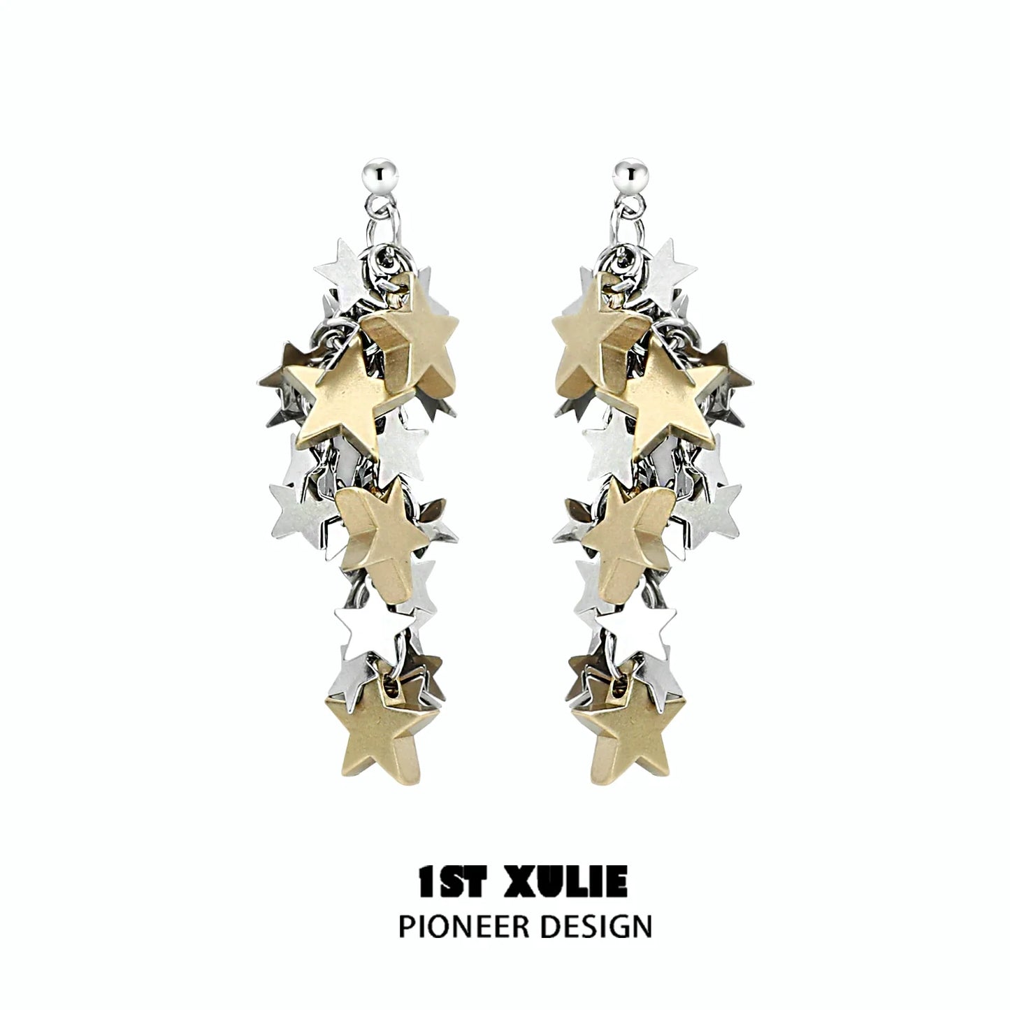 Stylish star tassel earrings featuring silver and gold star charms for a trendy look