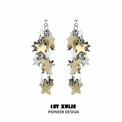Stylish star tassel earrings featuring silver and gold star charms for a trendy look