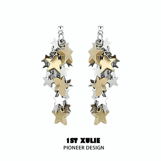Stylish star tassel earrings featuring silver and gold star charms for a trendy look