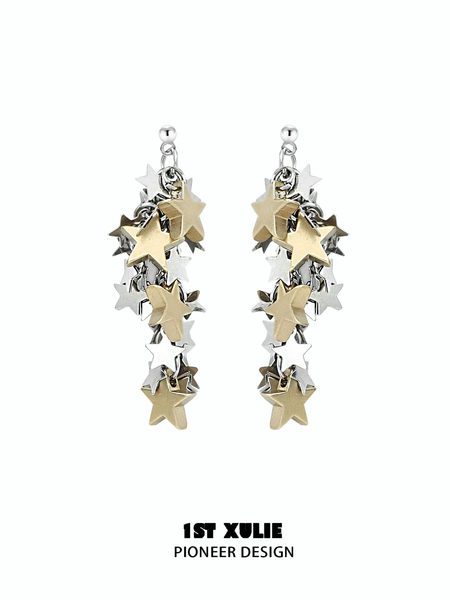 Unique silver and gold star tassel earrings with layered star designs for trendy style