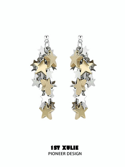 Unique silver and gold star tassel earrings with layered star designs for trendy style