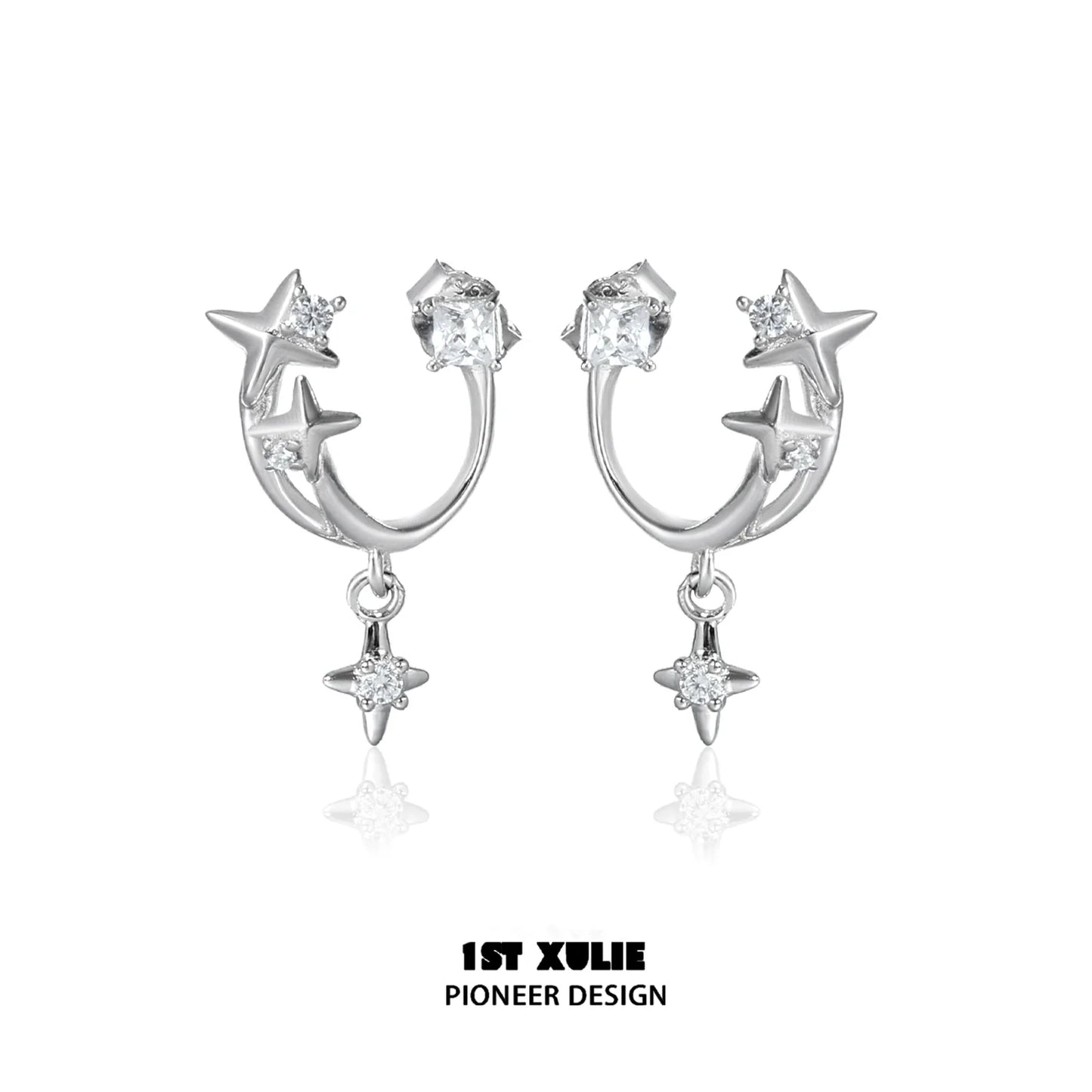 Stylish star zircon earrings with a unique design featuring sparkling stars and a polished finish