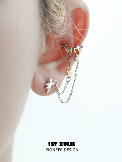 Stylish 1ST XULIE starlight ear cuff featuring star charms and a delicate chain for a modern look