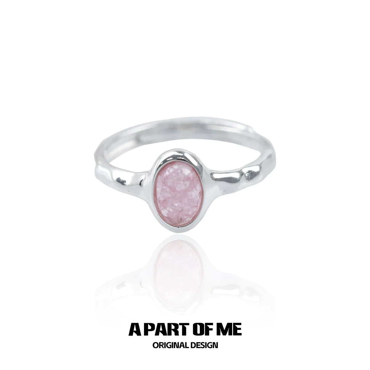 A PART OF ME strawberry stone silver ring featuring an oval pink stone in a delicate silver band