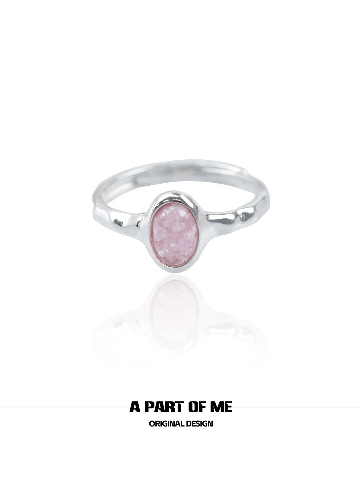 A PART OF ME strawberry stone silver ring with a polished finish and oval stone design