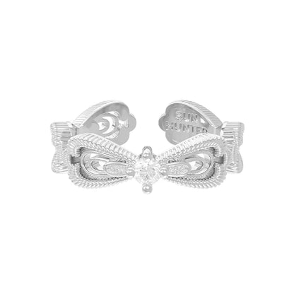 SUN HUNTER Silver Bow Lace Ring with Elegant Design and Sparkling Center Stone